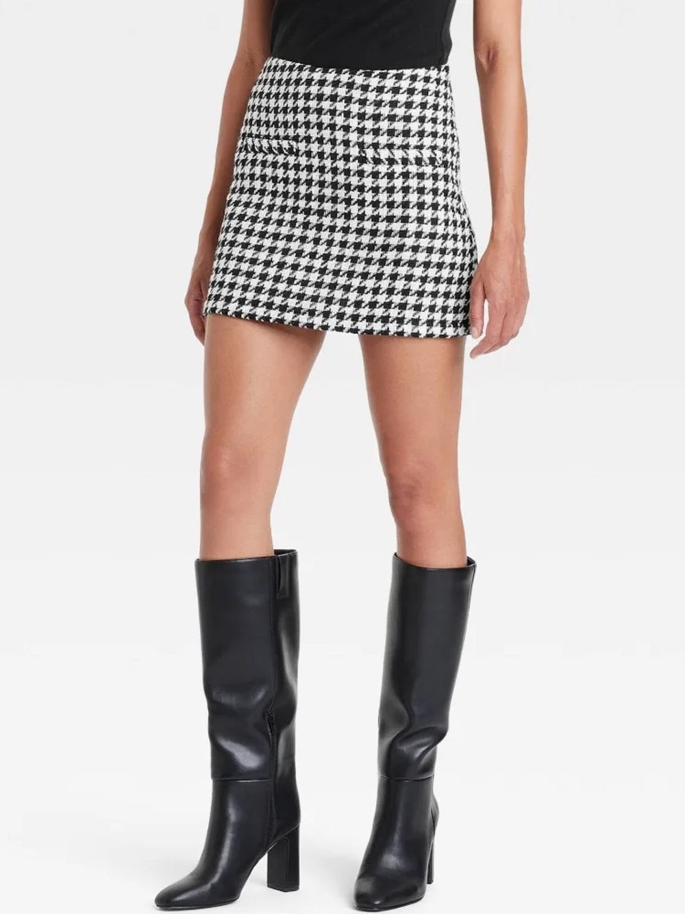 Women’s Mini A-Line Skirt A New Day Black Cream Houndstooth Sz 6 NWT